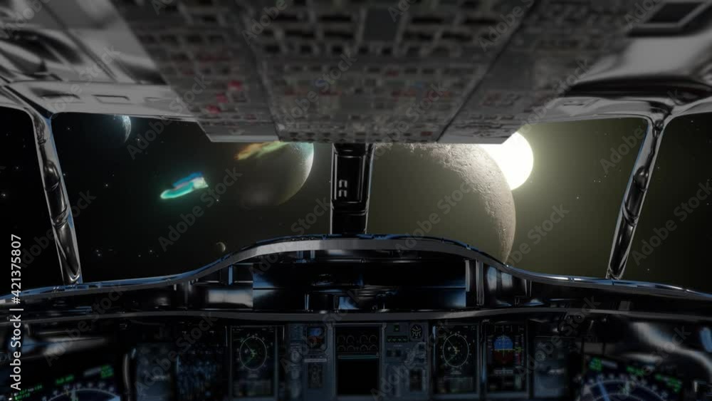 Spaceship Cockpit in a Pilot Point of view render 3d Stock ビデオ Adobe
