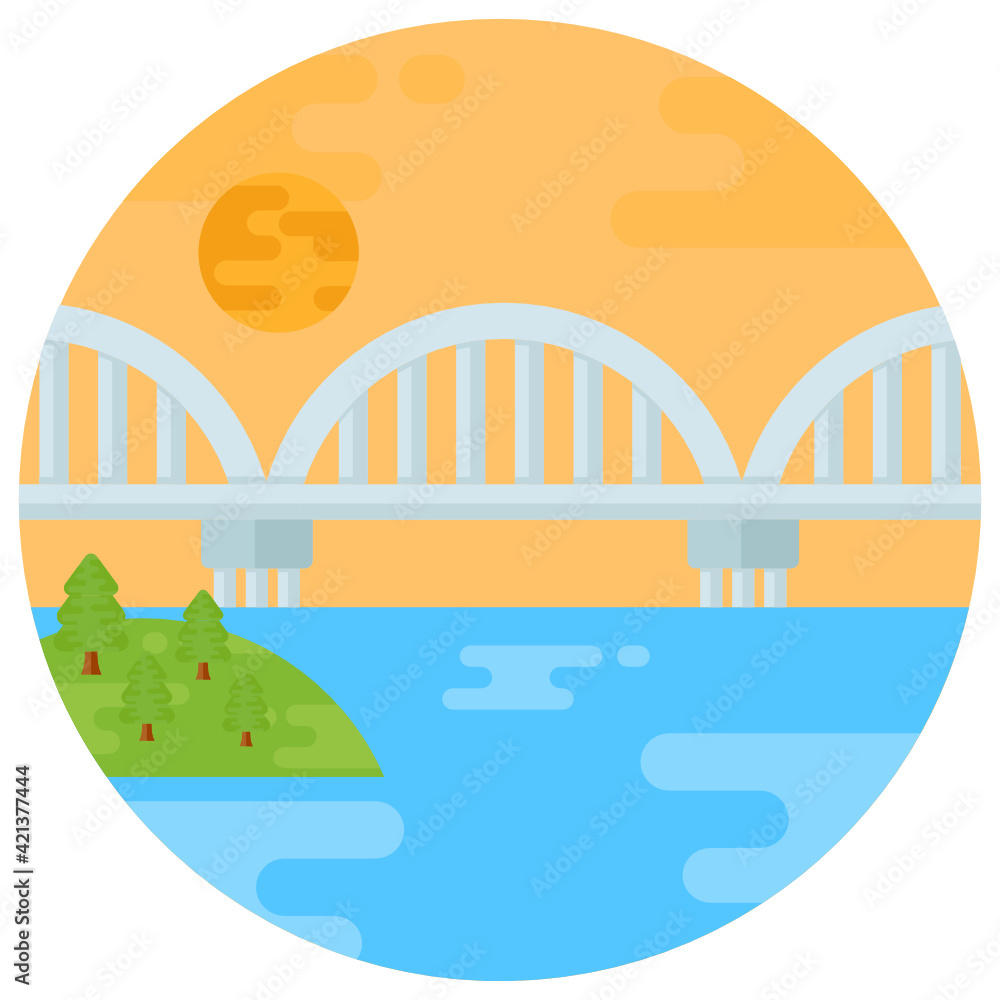 Fototapeta premium Ancient roman aqueduct bridge icon in flat design