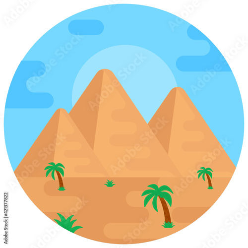 
Pyramids of giza in flat rounded icon

