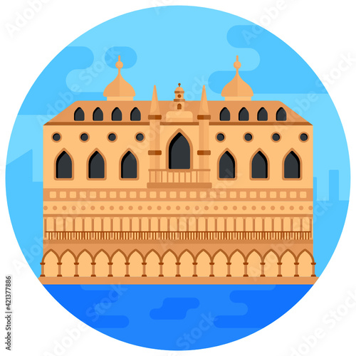 
Doge’s palace in venice, flat rounded icon design

