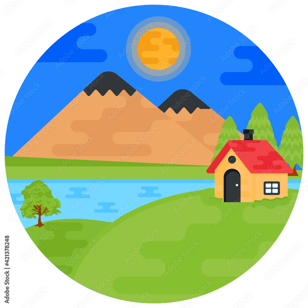 Fototapeta premium A beautiful farmhouse flat rounded icon