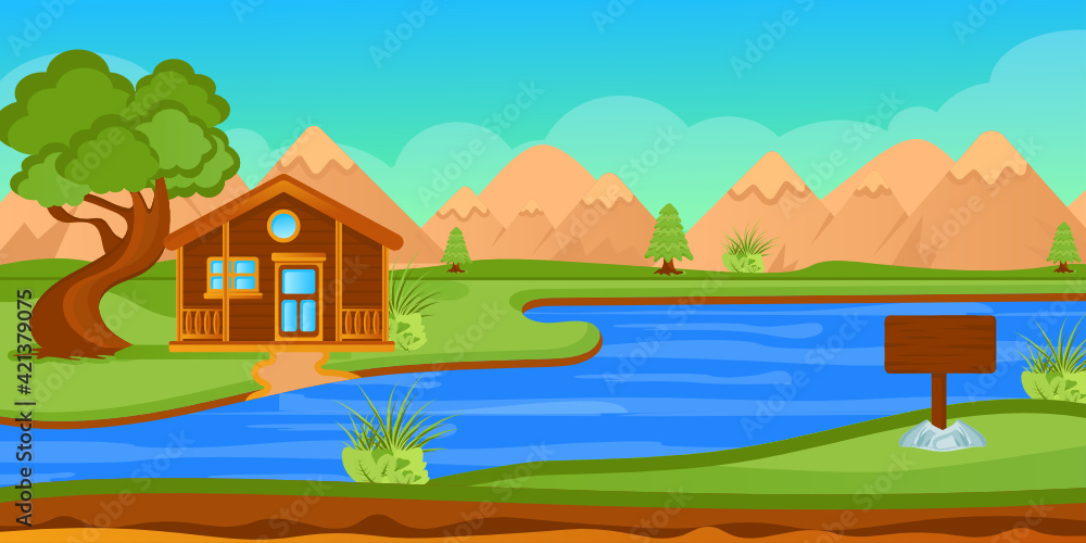 Fototapeta premium A nature landscape background flat illustration