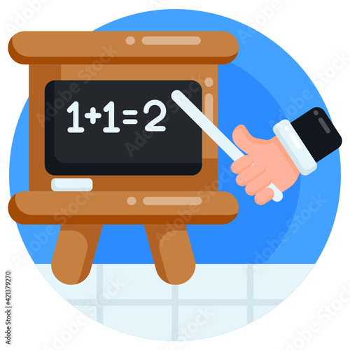 
Blackboard with hand denoting maths lecture flat icon 

