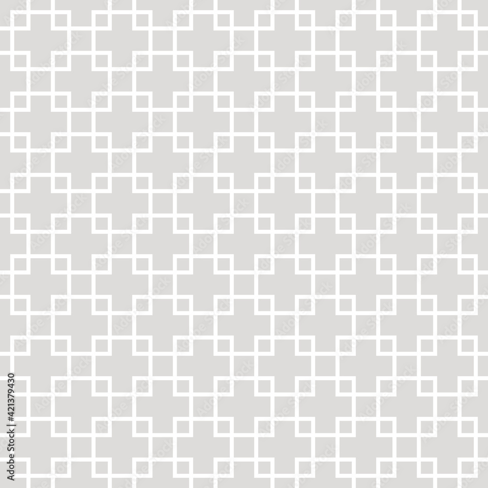 Square grid vector seamless pattern. Subtle abstract geometric texture with lines, squares, rhombus, mesh, lattice, grill. Simple gray and white background. Repeat design for decor, print, wallpaper