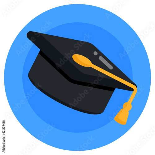 
Dollar with mortarboard denoting flat icon of graduation expense

