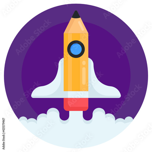 
Pencil with rocket denoting flat icon of educational launch

