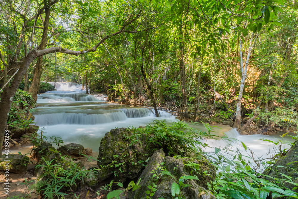 Huai Mae Khamin waterfall at Kanchanaburi , Thailand , beautiful waterfall Huai Mae Khamin waterfall at Kanchanaburi , Thailand , beautiful waterfall