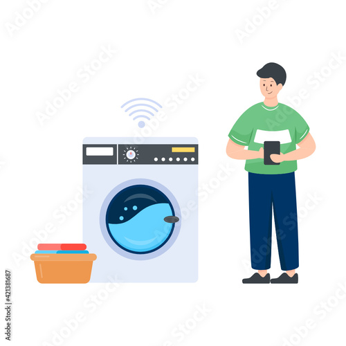 
A smart washer, washing machine illustration in flat vector

