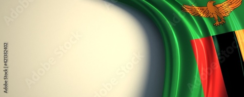 zambia Flag. 3d illustration of the waving national flag with a copy space.