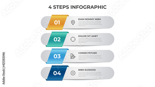 4 points of steps diagram, vertical list layout, infographic template vector.