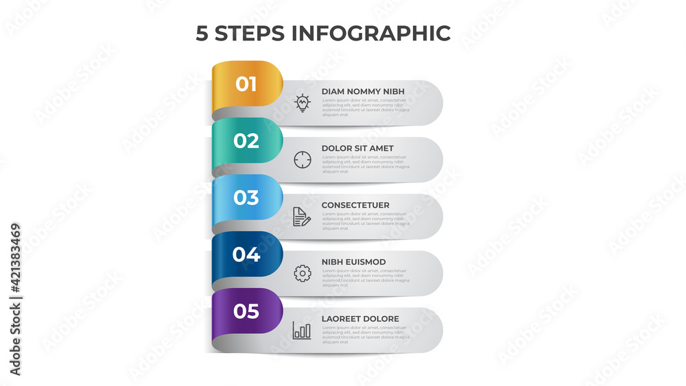 List layout with 5 points of steps diagram, infographic element template vector. List layout with 5 points of steps diagram, infographic element template vector.
