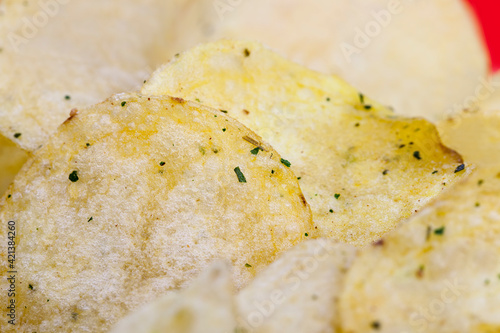 thin potato chips, closeup