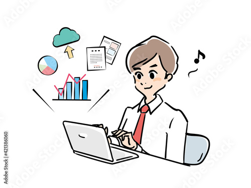 オフィス　サクサク仕事をこなす男性