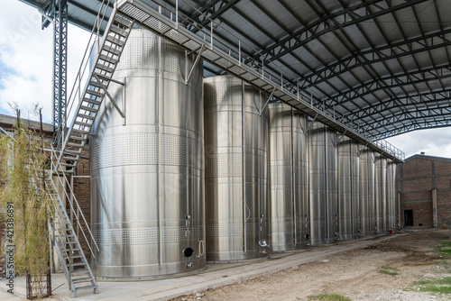 Stainless steel wine silos in Argentina in the Argentinean region of Mendoza