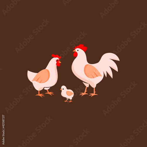 Chicken Flat Illustration Poultry and Farm Animal Vector Graphic Design Template