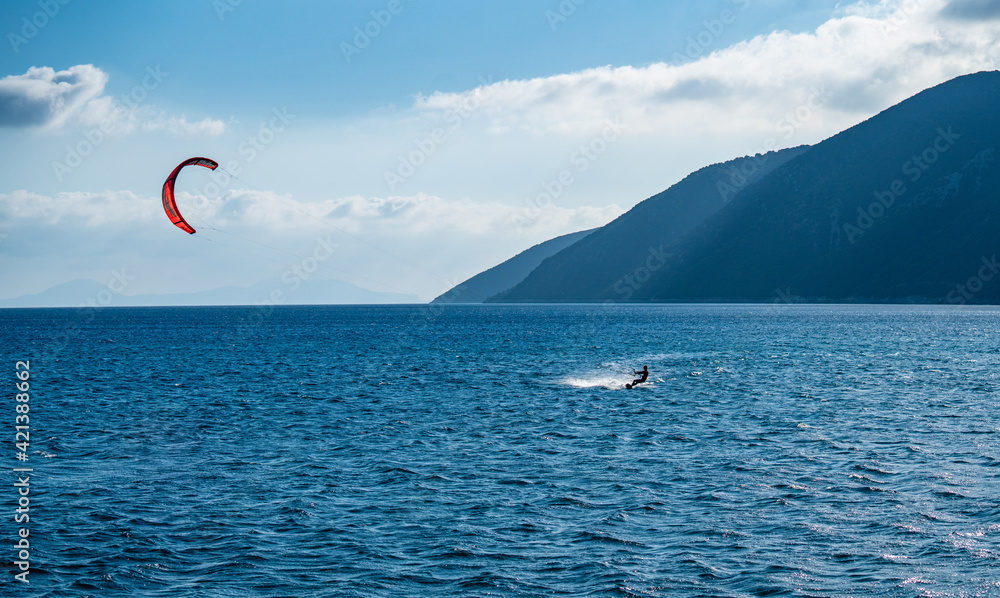 Kitesurfing in Greece.