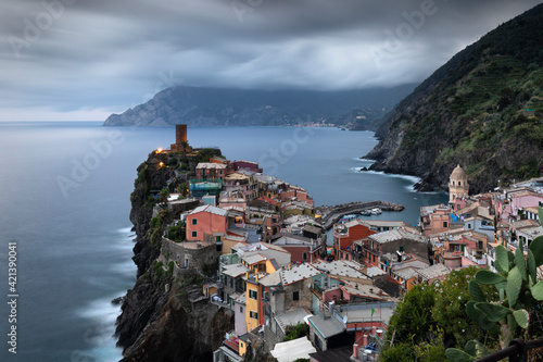 Long exposure on a cloudy day in Vernazza, Cinque Terre, Liguria, Italy