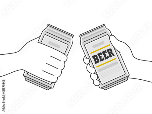缶ビールで乾杯するイラスト