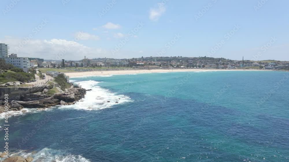 Panorama Of Bondi BeachWith Blue Sea And Crashing Waves - Ben BucklerSuburb Of North Bondi, NSW, Australia. - aerial Panorama Of Bondi BeachWith Blue Sea And Crashing Waves - Ben BucklerSuburb Of North Bondi, NSW, Australia. - aerial