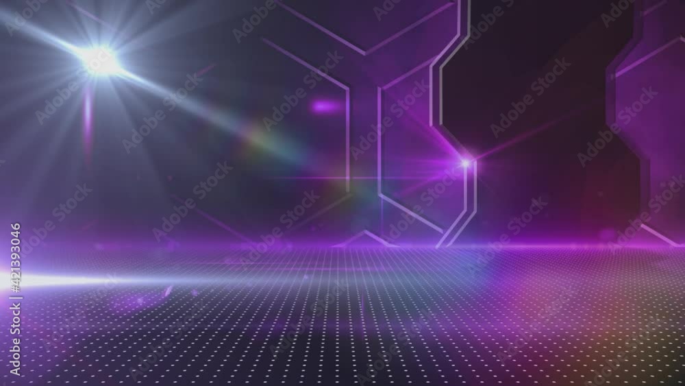 Animation of glowing purple networks of hexagons on grid Animation of glowing purple networks of hexagons on grid