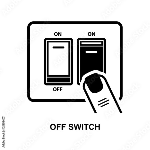 Finger pressing off switch icon isolated on white background.