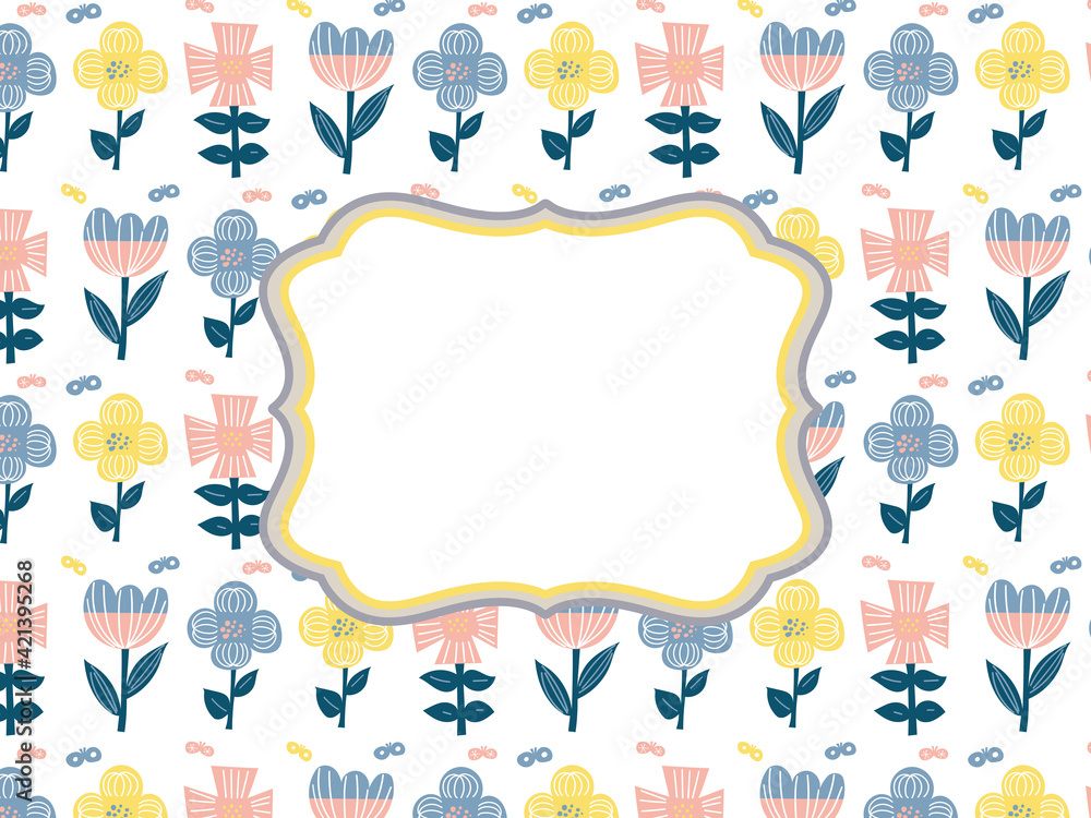 ピンクと青と黄色の北欧お花のパターンお手紙フレーム Stock Vector Adobe Stock ピンクと青と黄色の北欧お花のパターンお手紙フレーム Stock Vector Adobe Stock