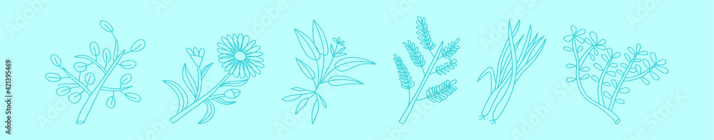 set of herbal medicine cartoon icon design template with various models. vector illustration isolated on blue background