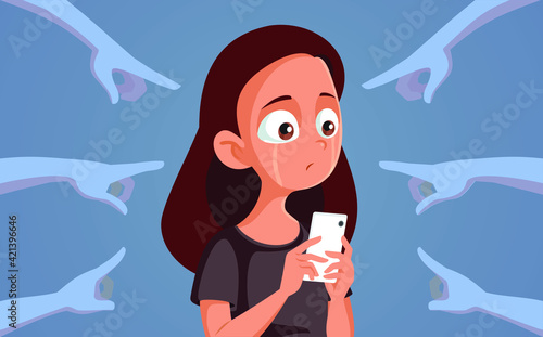 Crying Teen Girl Experiencing Cyberbullying