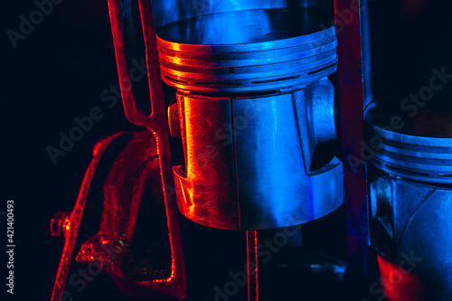 Close up of piston system of a car engine