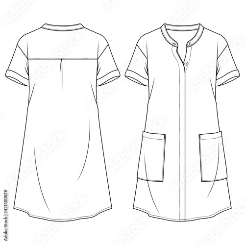 Fotografering Women Shirt Dress with mandarin collar flat fashion sketch template