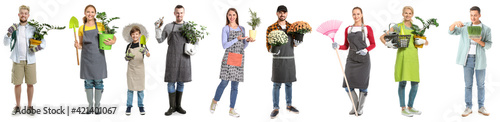Fotografie Set of gardeners on white background