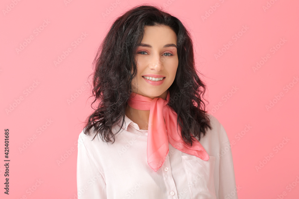 Portrait of young woman with beautiful curly hair on color background Portrait of young woman with beautiful curly hair on color background