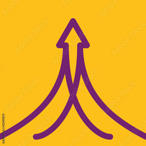 two purple line joining and merging become an arrow to same direction on yellow background