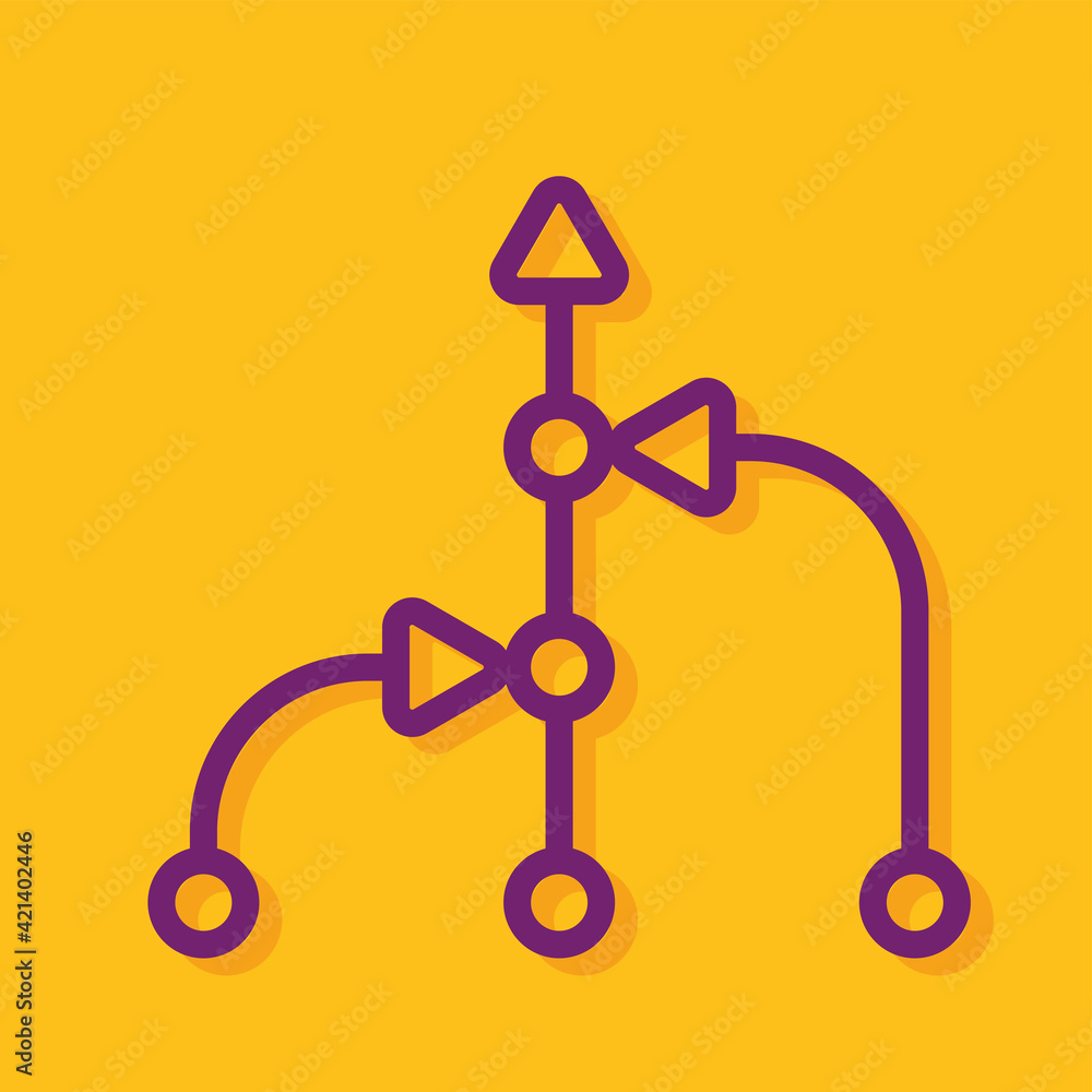three purple line joining and merging become an arrow to same direction on yellow background three purple line joining and merging become an arrow to same direction on yellow background