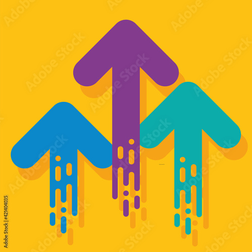 multiple arrow merge to same direction on yellow background. Partnership, merger, alliance and integration concept. Flat design. Vector illustration, no transparency, no gradients