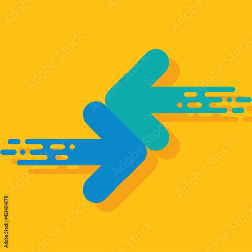two arrow merge and collide to same direction on yellow background. Partnership, merger, alliance and integration concept. Flat design. Vector illustration, no transparency, no gradients