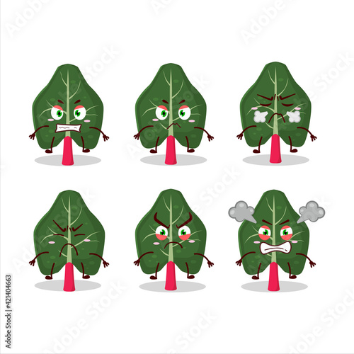 Rhubarb cartoon character with various angry expressions