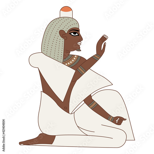 Seated ancient Egyptian man or pharaoh. Blessing gesture.