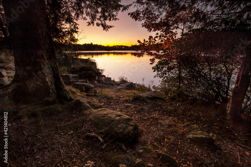 dramatic autumn landscape in North Lake campground in the Catskills upstate New York.