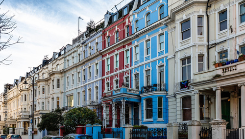 Colorful vibrant houses in Notting Hill , west London. shot on 14 March 2021. 