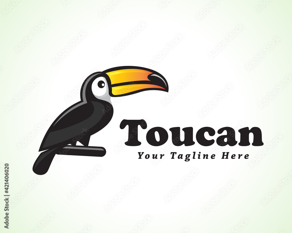 Naklejka premium toucan bird sit at branch logo symbol design illustration inspiration