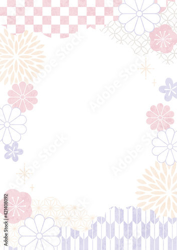 Japanese style frame with chrysanthemum and patterns