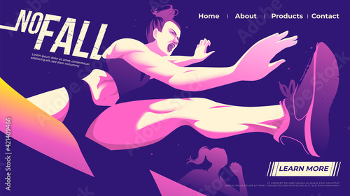 Vector illustration for ui or a landing page of hurdle running of the female athletes is jumping across the hurdle with determination in the game.