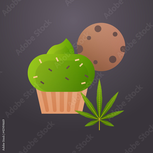 cookies made with marijuana cannabis cupcake medicinal edibles icon drug consumption concept flat