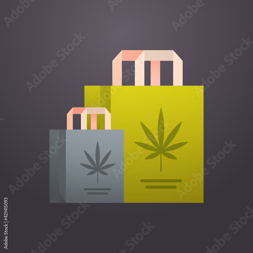 craft paper bags of medical marijuana cannabis leaves icon organic hemp product drug consumption concept flat