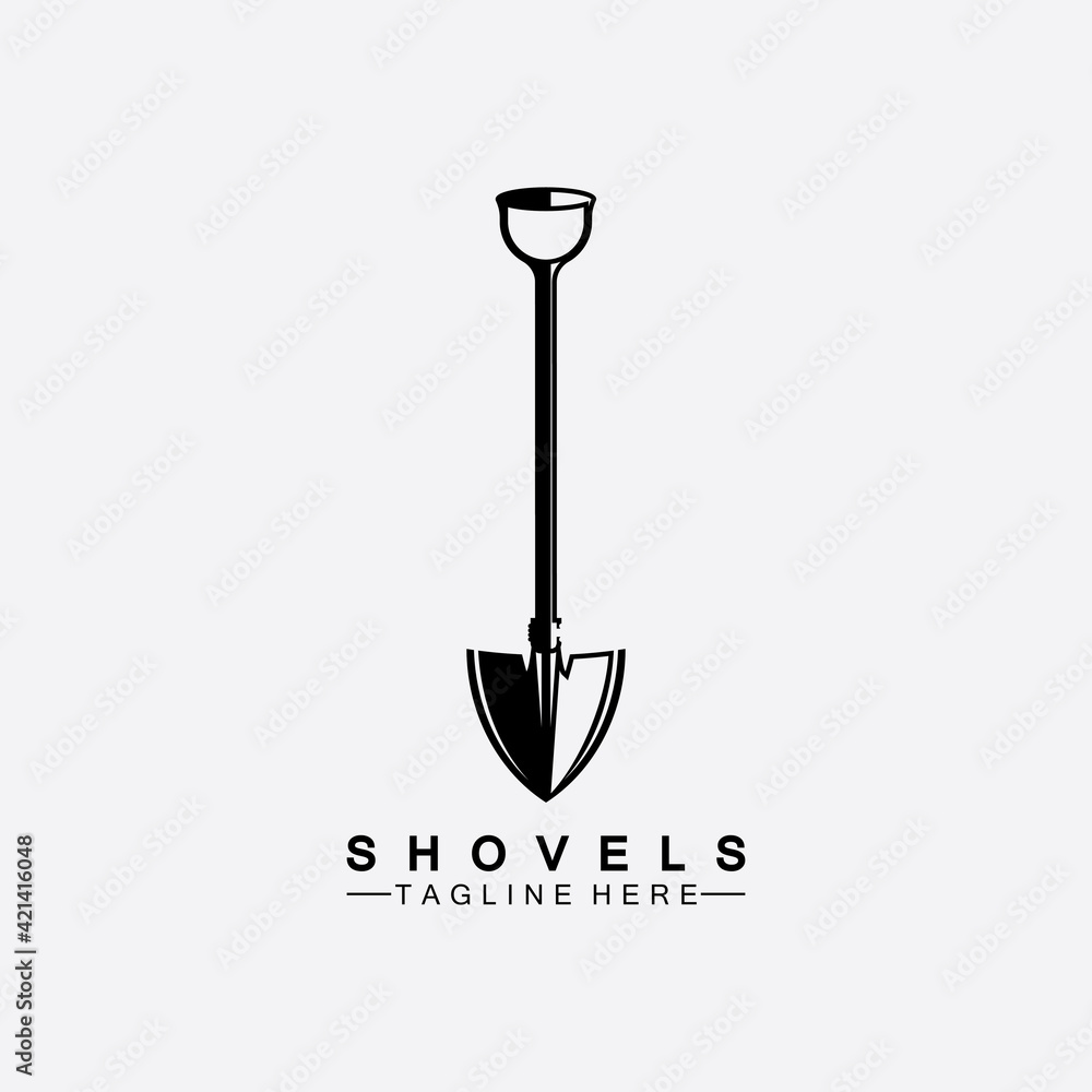 Shovel icon isolated on white background. Gardening tool. Tool for horticulture  agriculture  farming. Logo design template element. Vector Illustration