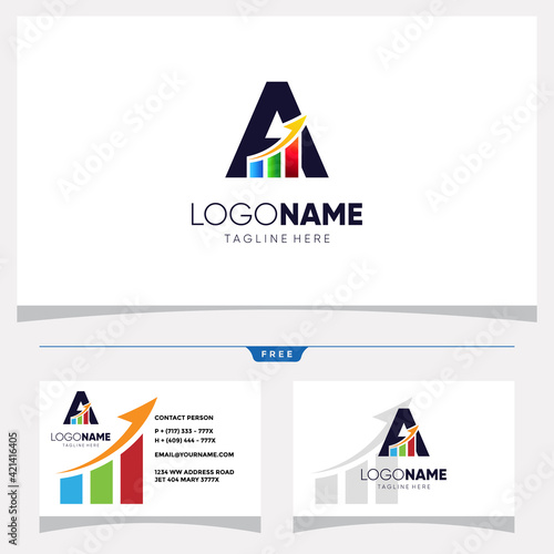 Initial Letter A Chart Bar Logo Design and Business Card Vector Graphic