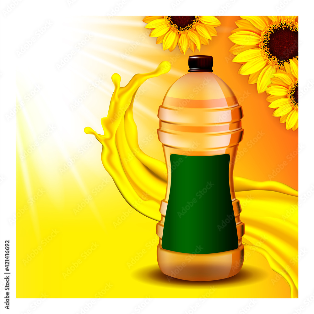 Fototapeta premium Sunflower Refined Oil Promotional Banner Vector Illustration