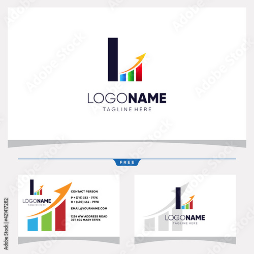 Initial Letter L Chart Bar Logo Design and Business Card Vector Graphic
