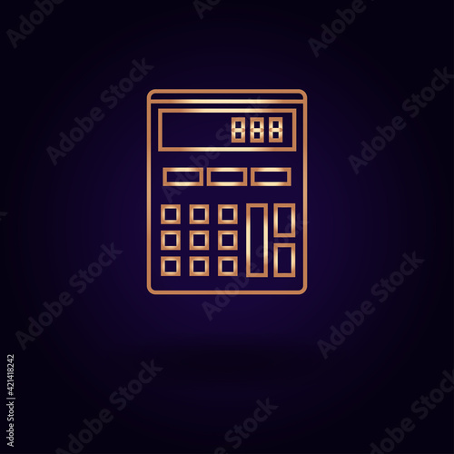 Gold calculator icon. Vector illustration isolated on a blue background. School topics.